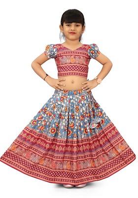 Maroon Printed Blended Lehenga Choli For Girls