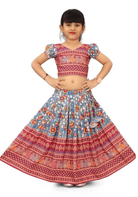 Maroon Printed Blended Lehenga Choli For Girls — view on Indya