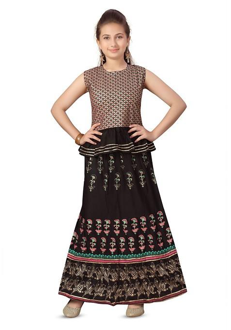 Black Printed Blended Lehenga Choli For Girls — view on Indya