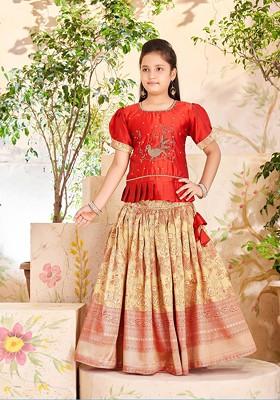 Maroon Embroidered Blended Lehenga Choli For Girls