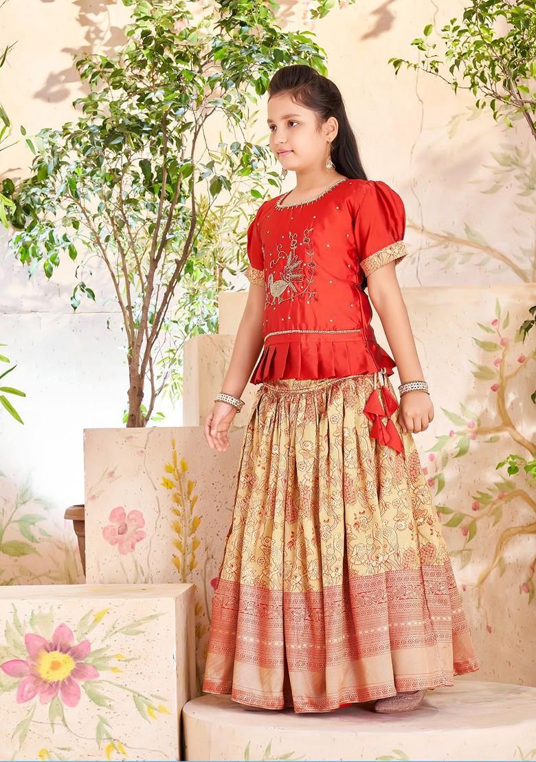 Maroon Embroidered Blended Lehenga Choli For Girls - Indya