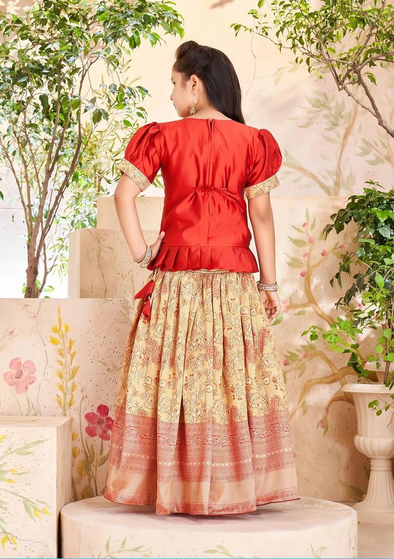 Maroon Embroidered Blended Lehenga Choli For Girls - Indya