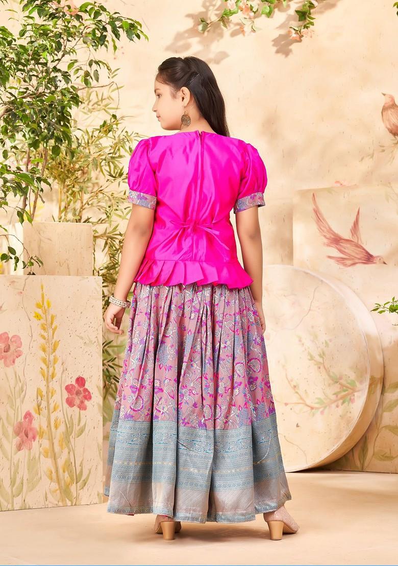 Pink Embroidered Blended Lehenga Choli For Girls - Indya