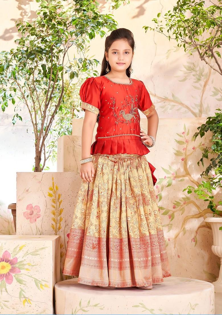 Maroon Embroidered Blended Lehenga Choli For Girls - Indya