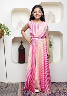 Pink Printed Blended Lehenga Choli For Girls