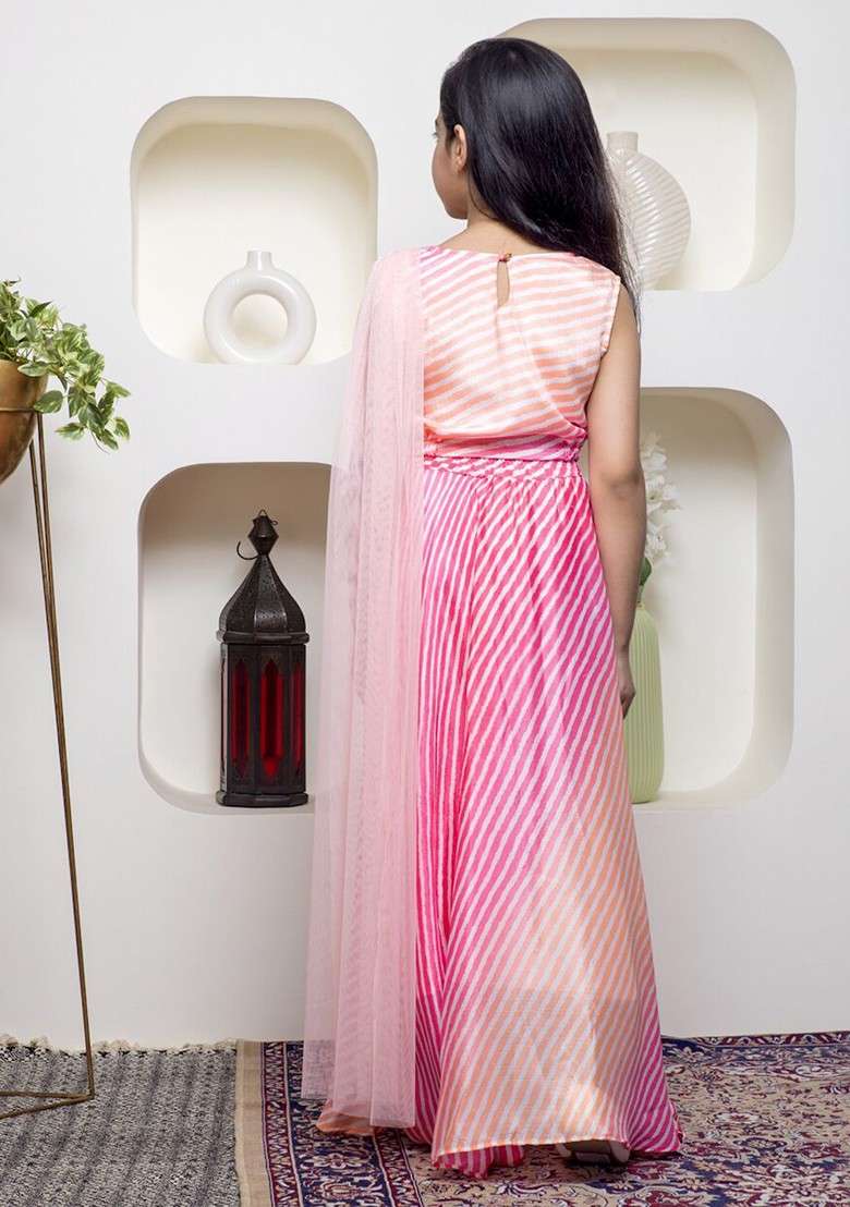 Pink Printed Blended Lehenga Choli For Girls - Indya