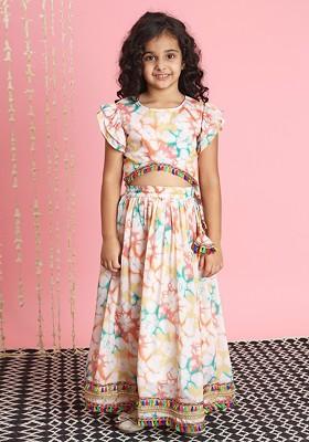 White Embroidered Blended Lehenga Choli For Girls