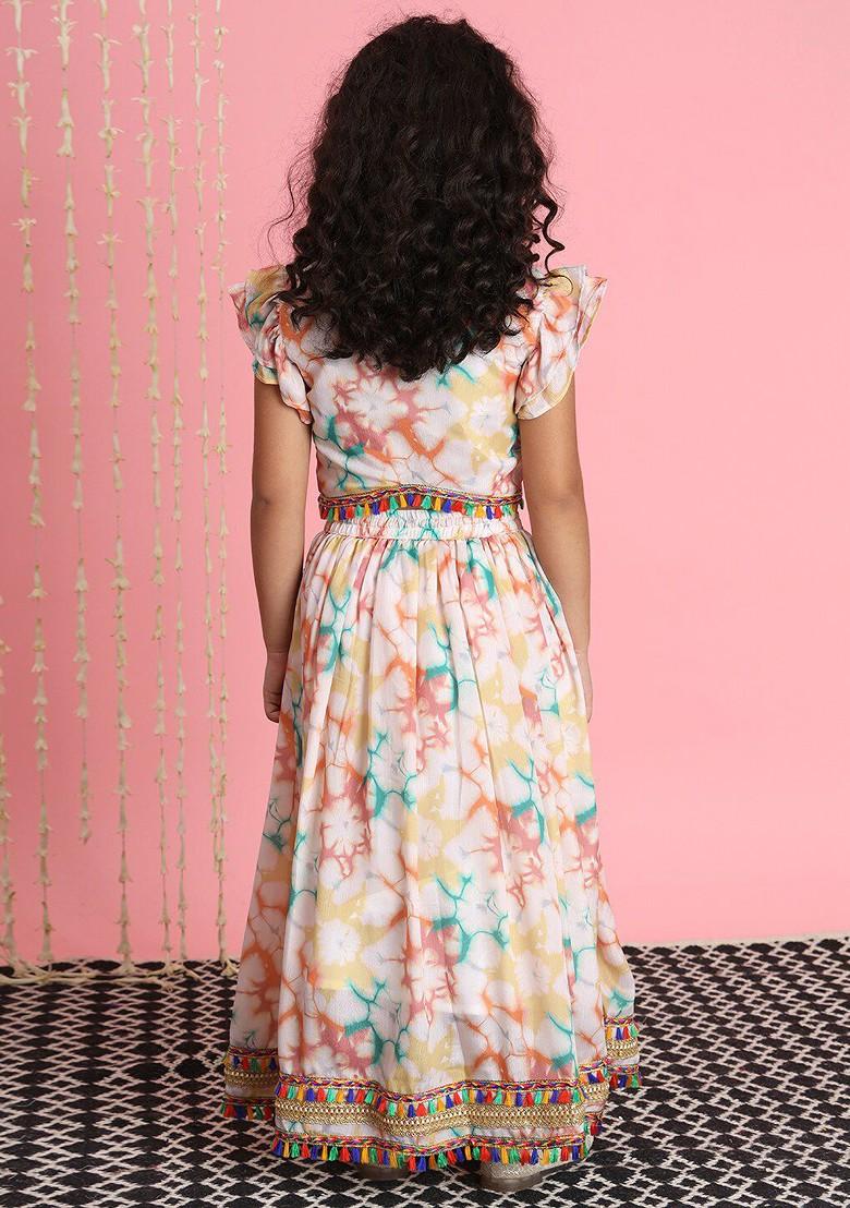 White Embroidered Blended Lehenga Choli For Girls - Indya