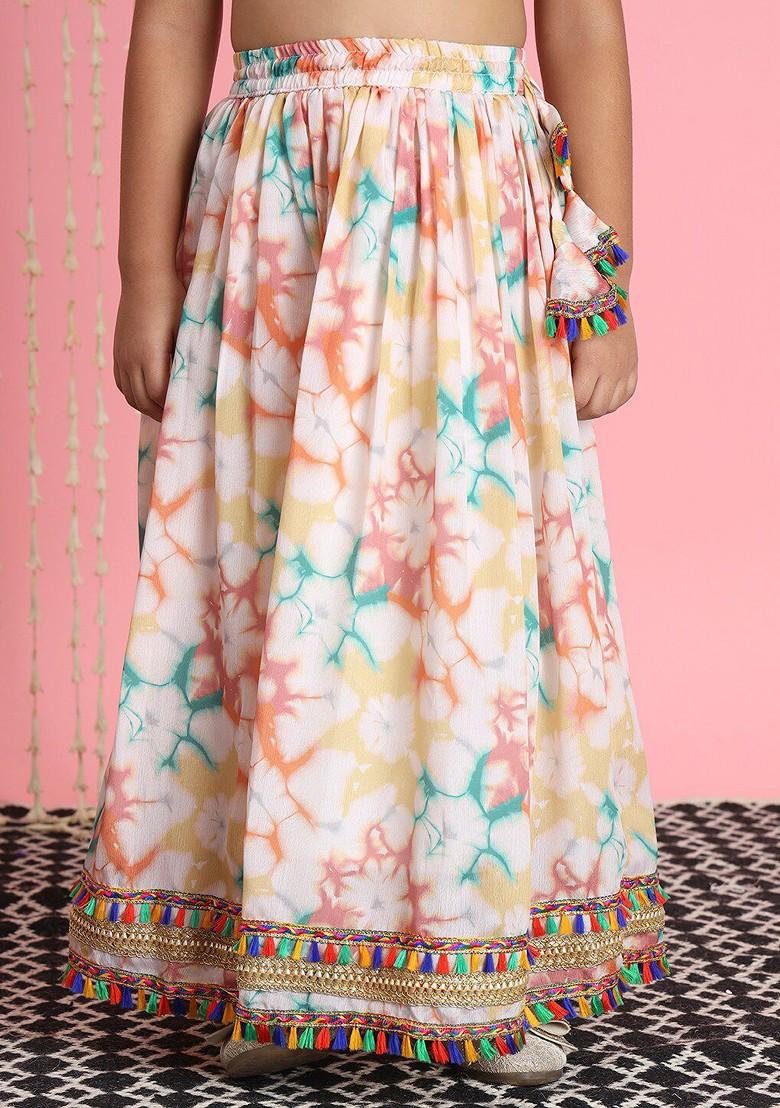 White Embroidered Blended Lehenga Choli For Girls - Indya