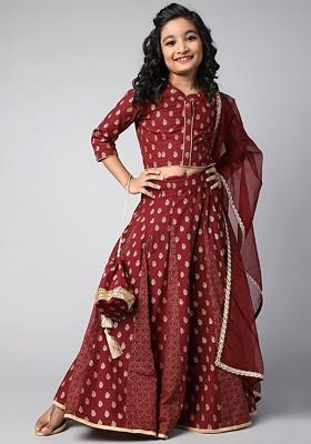 Maroon Printed Blended Lehenga Choli For Girls