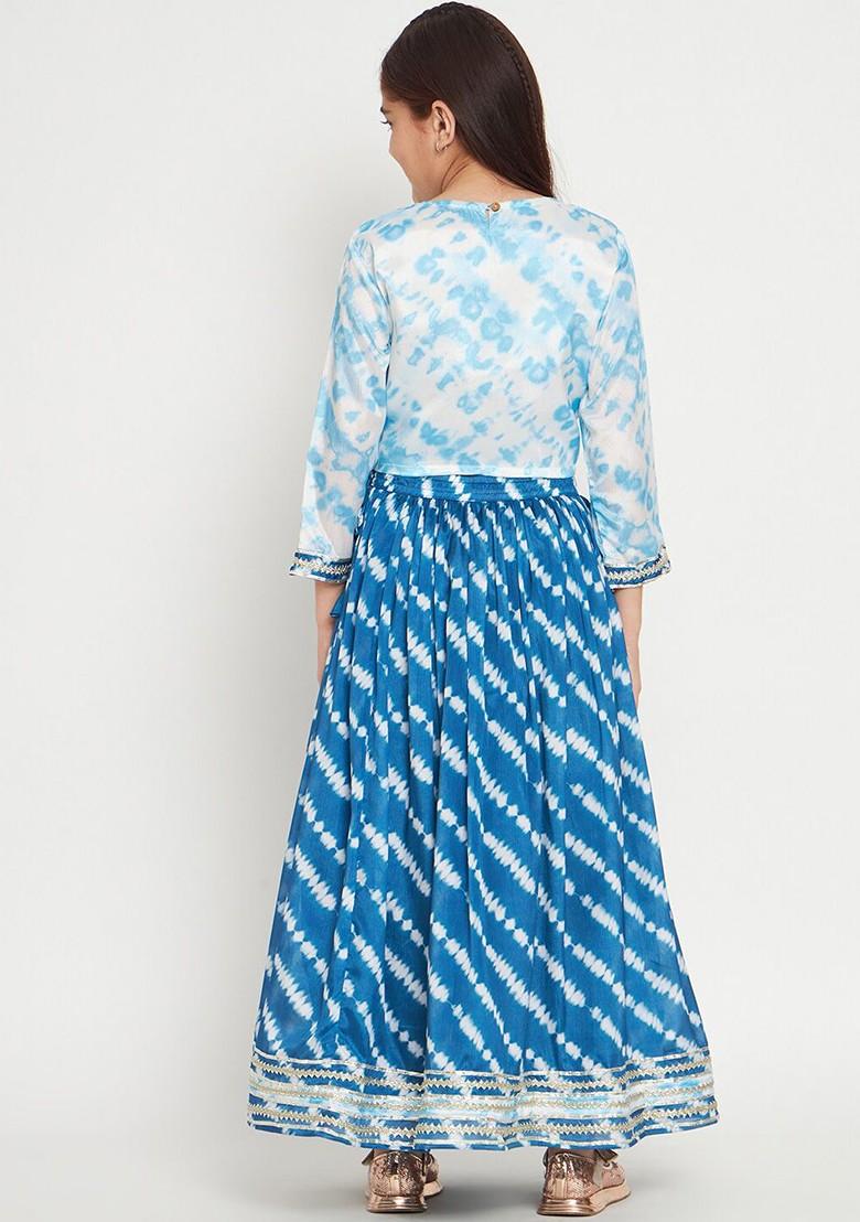Blue Embroidered Blended Lehenga Choli For Girls - Indya