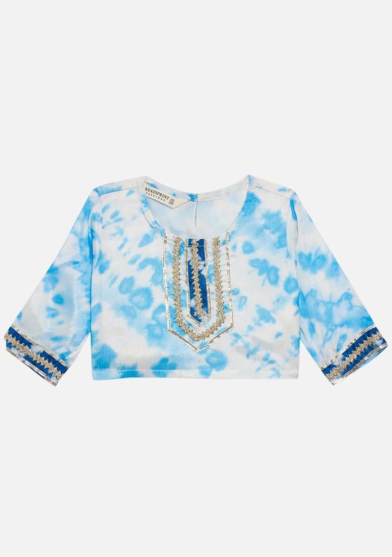 Blue Embroidered Blended Lehenga Choli For Girls - Indya