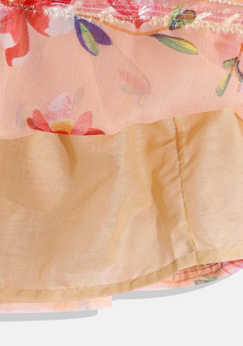 Peach Printed Blended Lehenga Choli For Girls - Indya