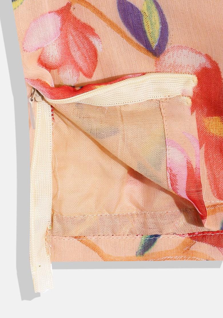 Peach Printed Blended Lehenga Choli For Girls - Indya