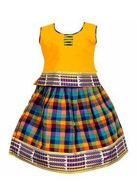 Yellow Embroidered Cotton Blend Lehenga Choli For Girls