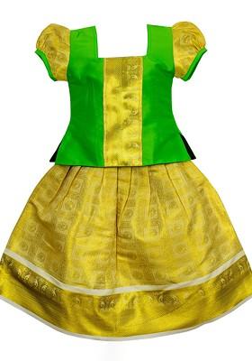Green Embroidered Blended Lehenga Choli For Girls