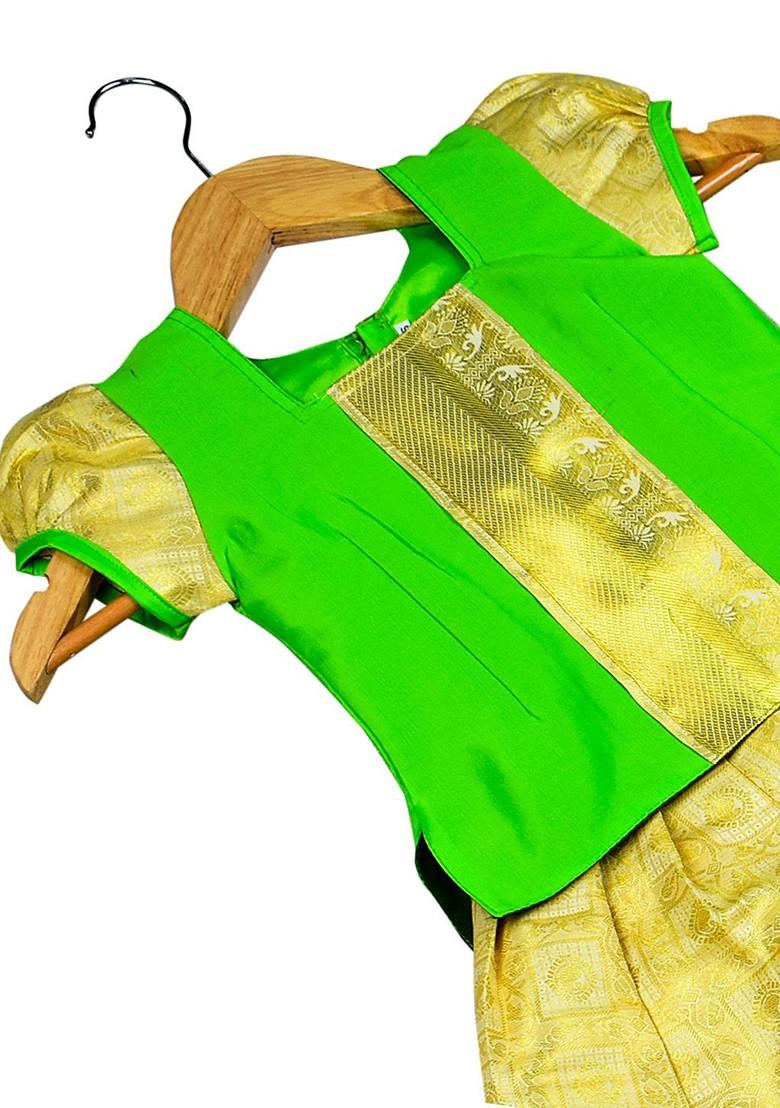 Green Embroidered Blended Lehenga Choli For Girls - Indya