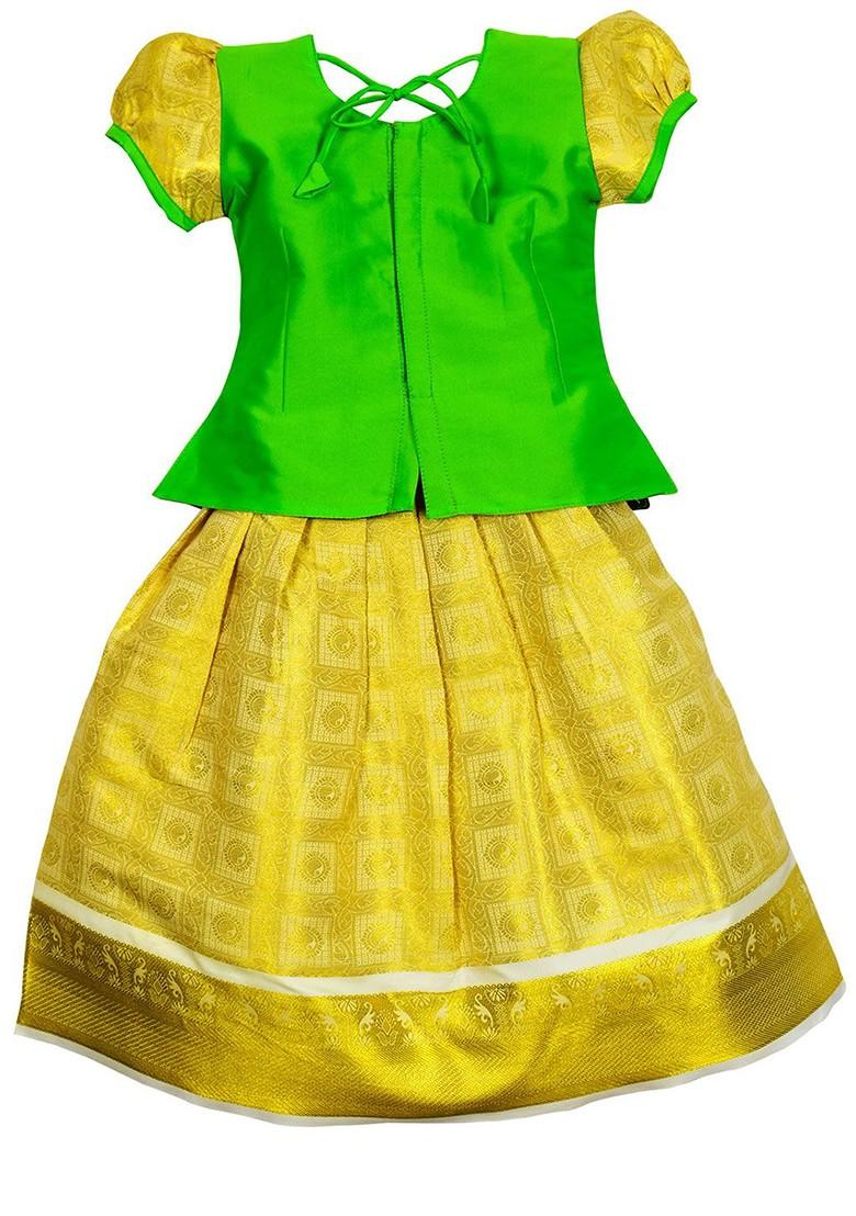 Green Embroidered Blended Lehenga Choli For Girls - Indya