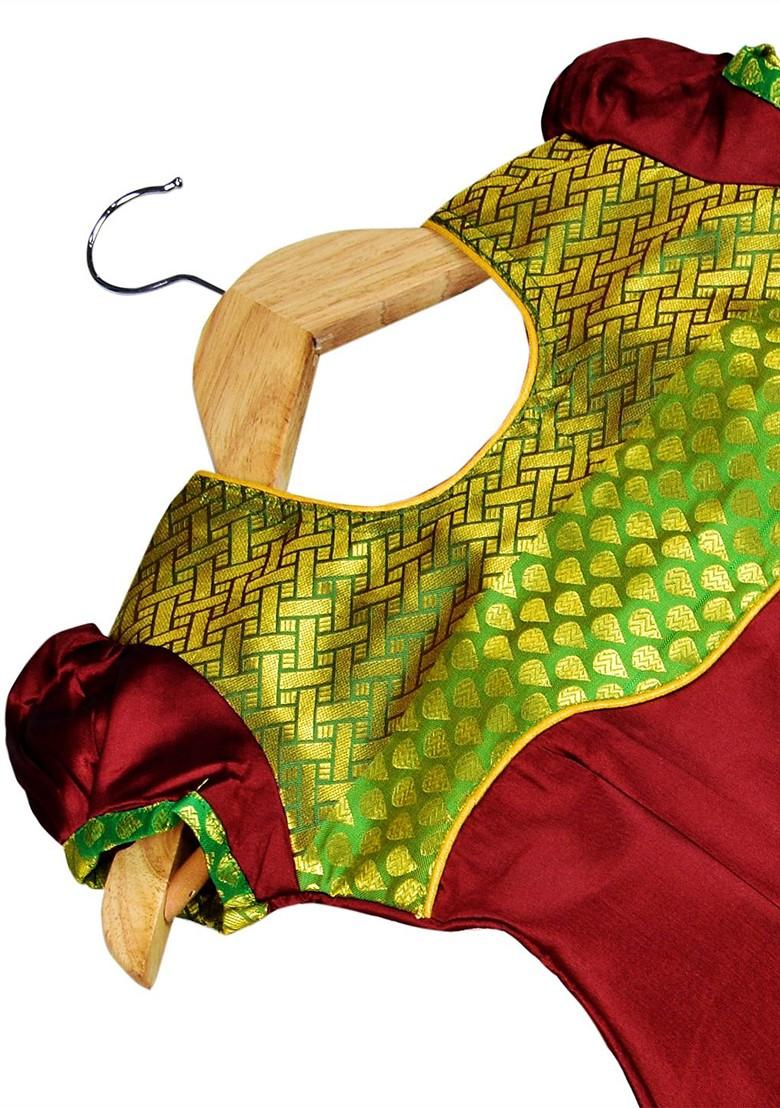 Maroon Embroidered Blended Lehenga Choli For Girls - Indya