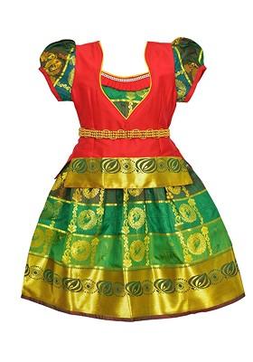 Red Embroidered Blended Lehenga Choli For Girls