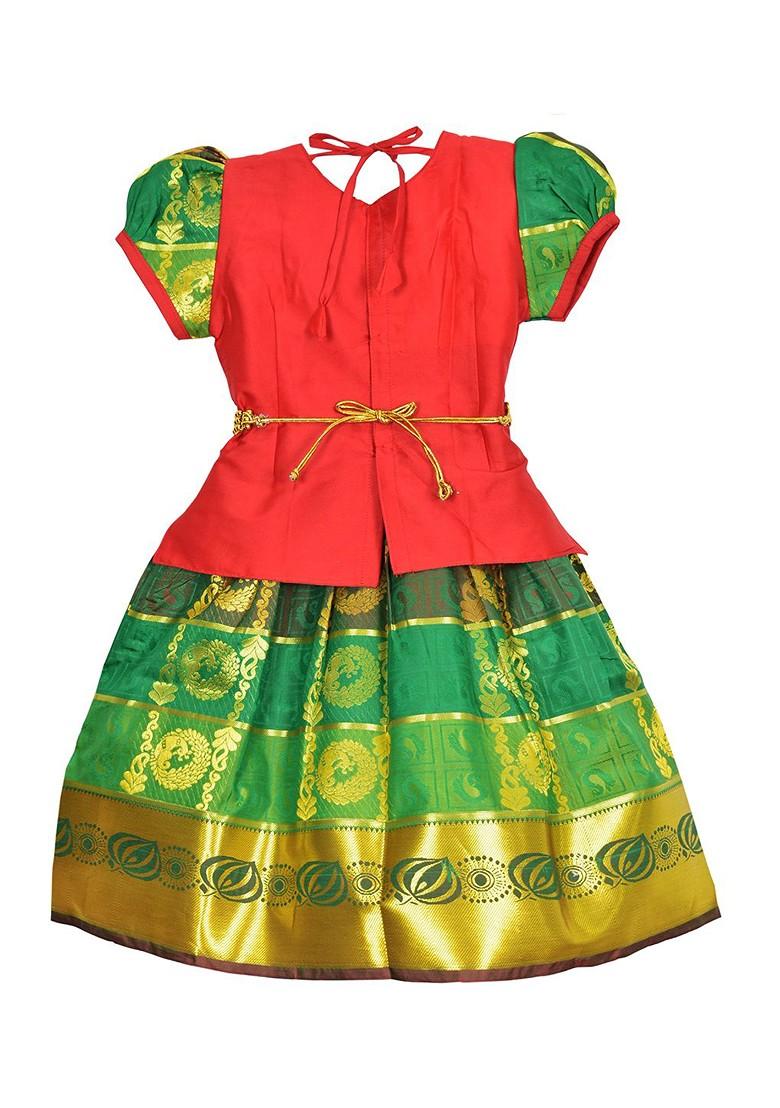 Red Embroidered Blended Lehenga Choli For Girls - Indya