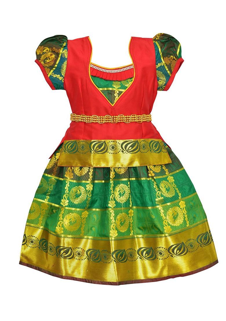Red Embroidered Blended Lehenga Choli For Girls - Indya