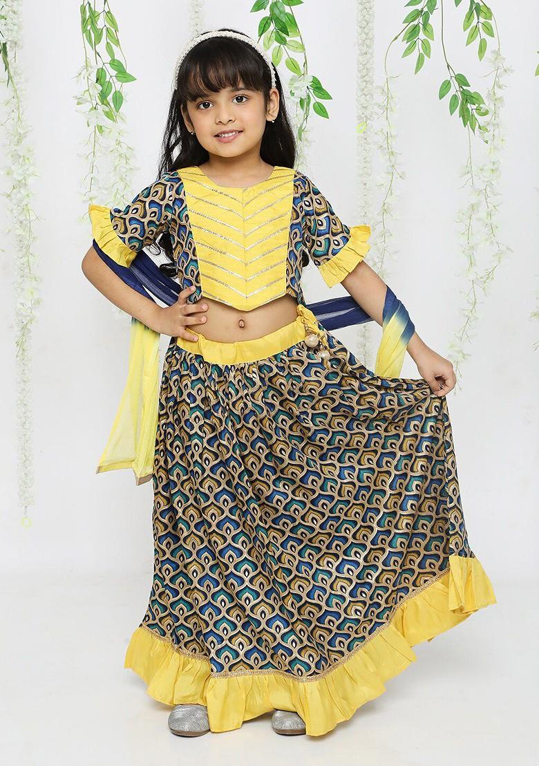Blue Embellished Blended Lehenga Choli For Girls - Indya