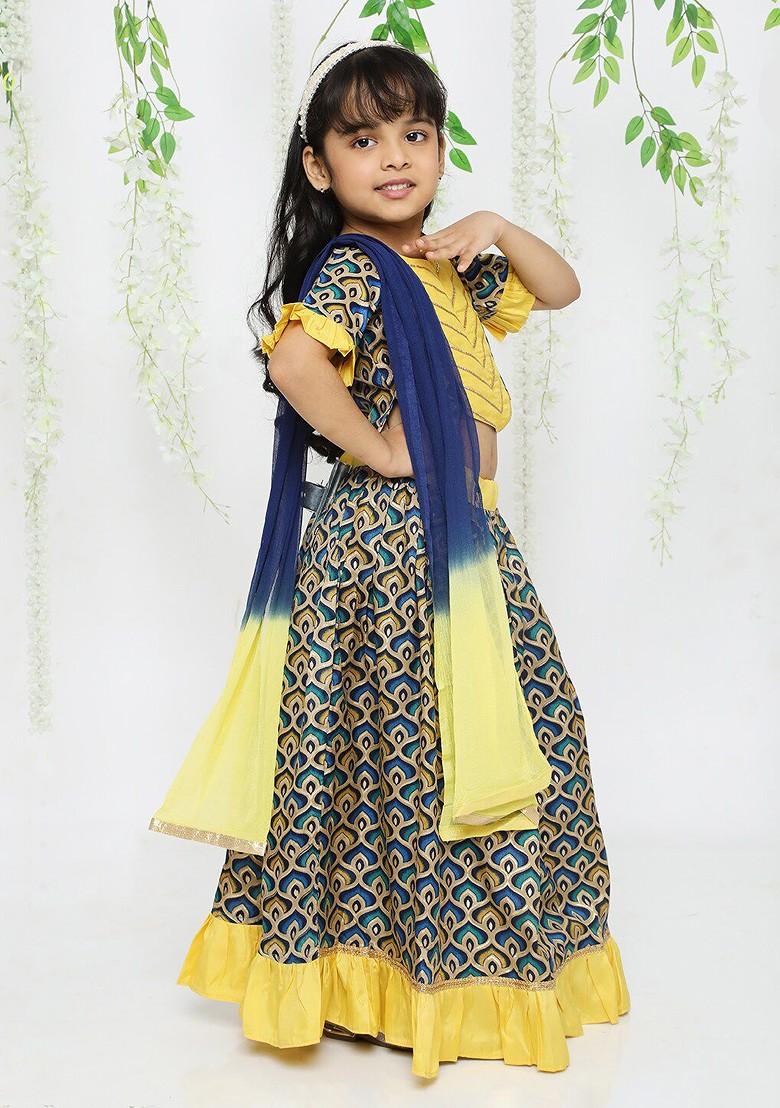 Blue Embellished Blended Lehenga Choli For Girls - Indya