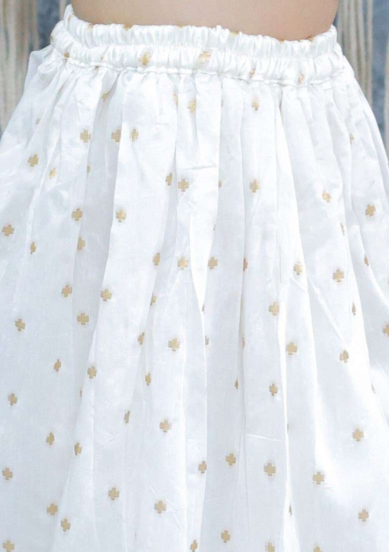 White Embroidered Blended Lehenga Choli For Girls - Indya