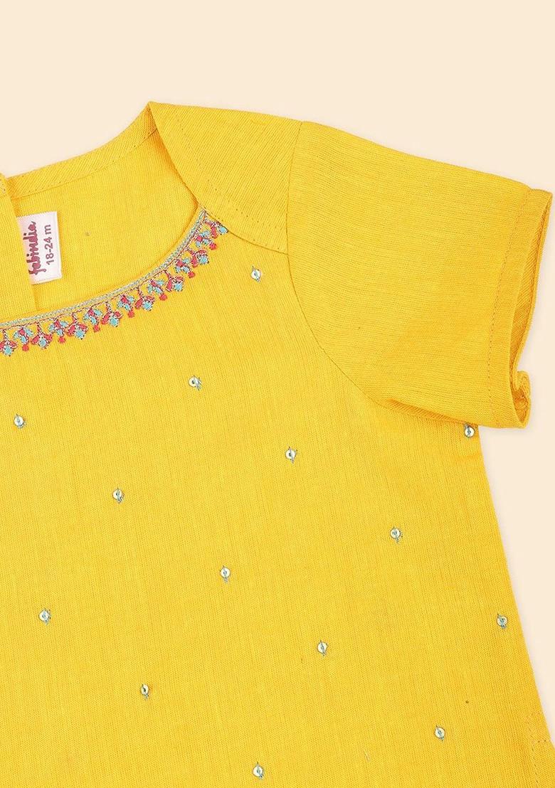 Green Embroidered Cotton Blend Lehenga Choli For Girls - Indya