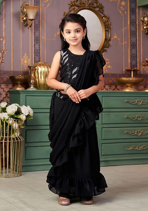Black Embellished Blended Lehenga Choli For Girls — view on Indya