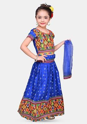 Blue Embroidered Blended Lehenga Choli For Girls