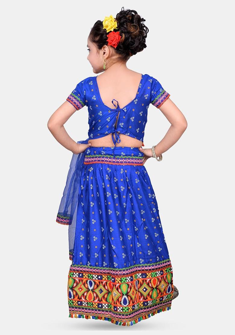 Blue Embroidered Blended Lehenga Choli For Girls - Indya