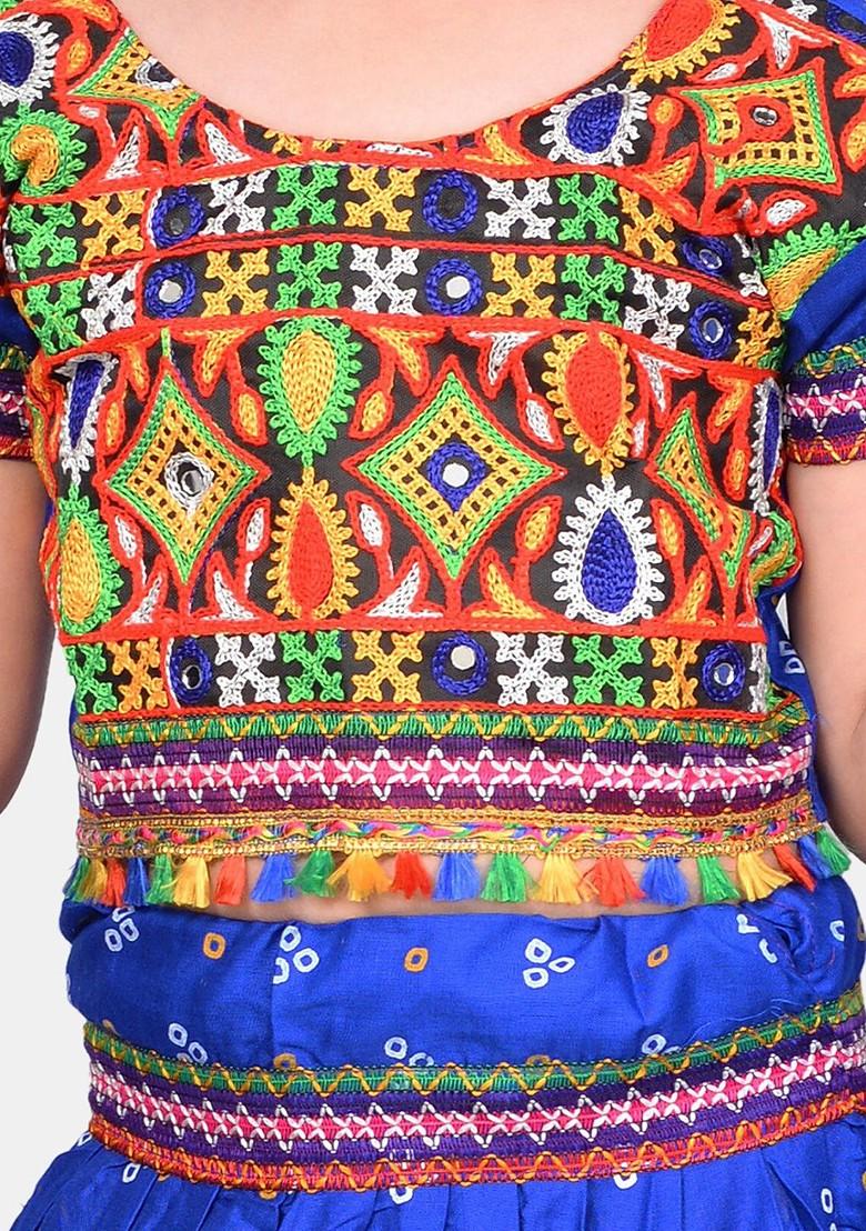 Blue Embroidered Blended Lehenga Choli For Girls - Indya