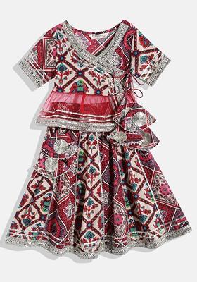 Red Printed Blended Lehenga Choli For Girls