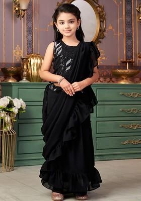 Black Embroidered Georgette Lehenga Choli For Girls