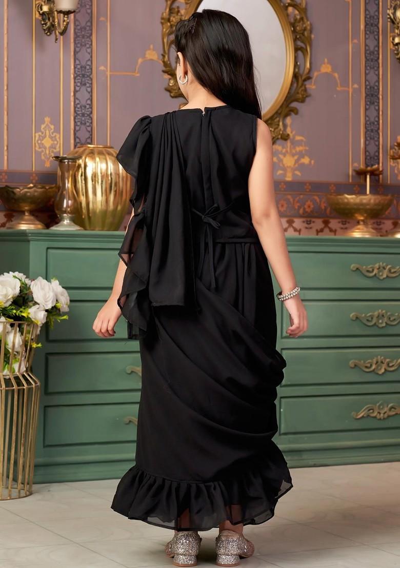 Black Embroidered Georgette Lehenga Choli For Girls - Indya