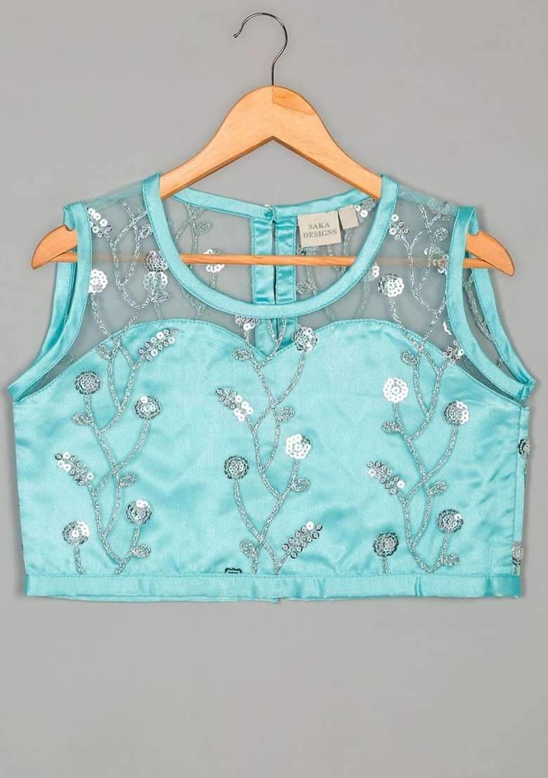 Blue Embroidered Blended Lehenga Choli For Girls - Indya
