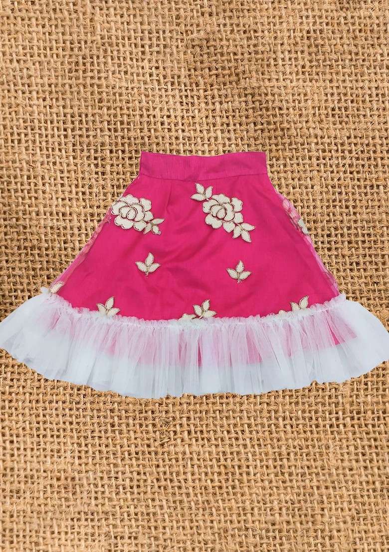 Fuchsia Embroidered Blended Lehenga Choli For Girls - Indya
