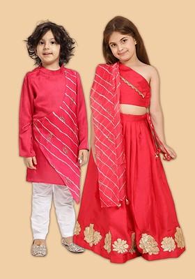 Pink Embellished Blended Lehenga Choli For Girls