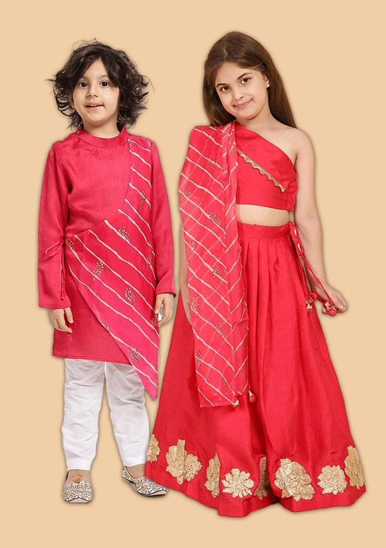 Pink Embellished Blended Lehenga Choli For Girls - Indya