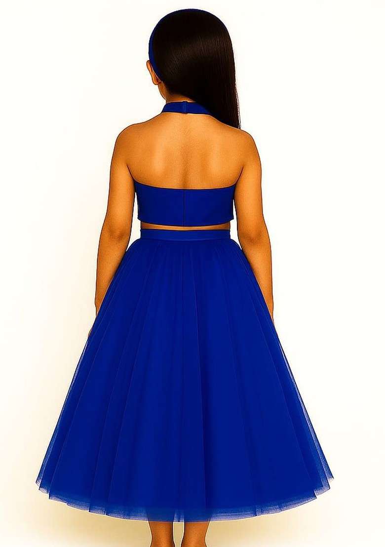 Blue Embroidered Blended Lehenga Choli For Girls - Indya