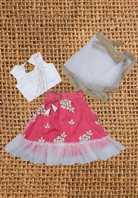 Peach Embroidered Blended Lehenga Choli For Girls