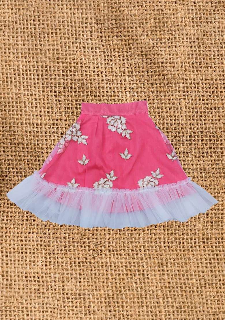 Peach Embroidered Blended Lehenga Choli For Girls - Indya