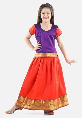 Purple Embellished Silk Lehenga Choli For Girls