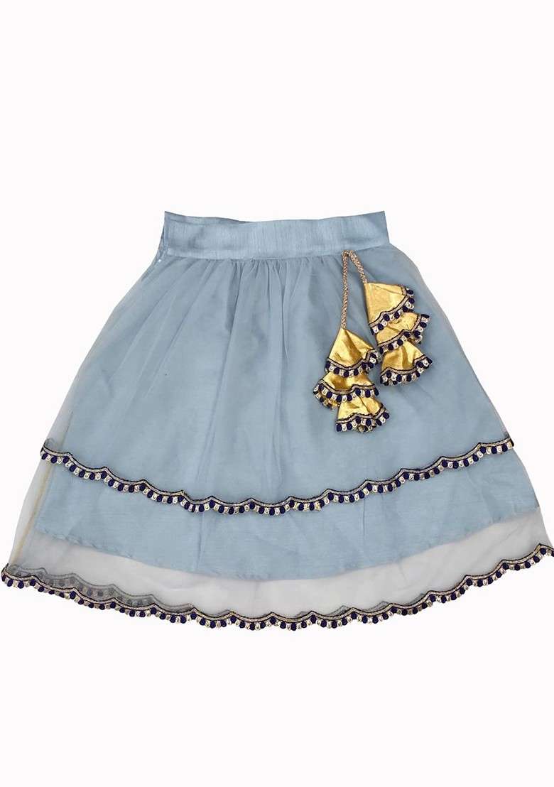 Grey Embroidered Blended Lehenga Choli For Girls - Indya