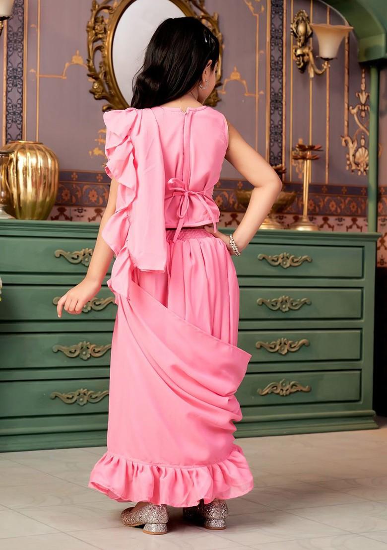 Pink Embroidered Blended Lehenga Choli For Girls - Indya