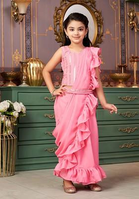 Pink Embellished Blended Lehenga Choli For Girls