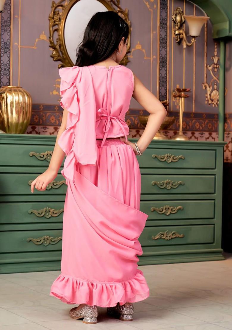 Pink Embellished Blended Lehenga Choli For Girls - Indya