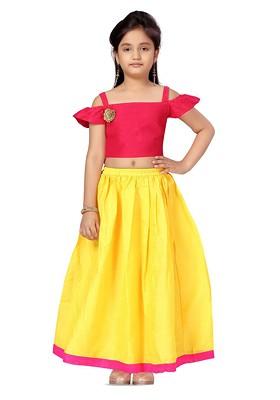 Pink Embroidered Blended Lehenga Choli For Girls